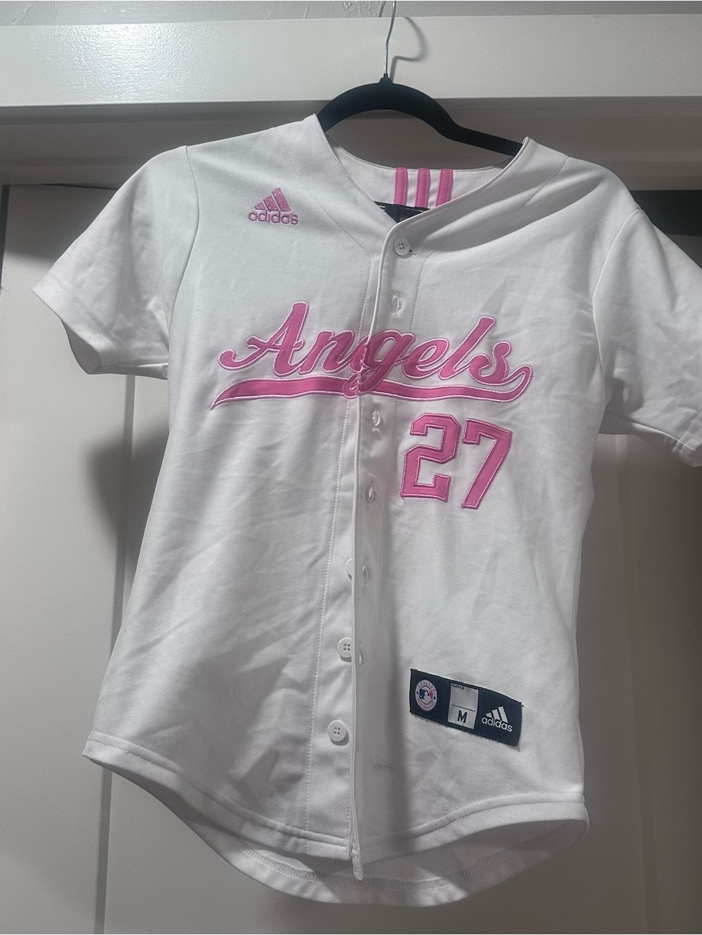 adidas White & Pink Angels Kids Jersey - #27 Trout